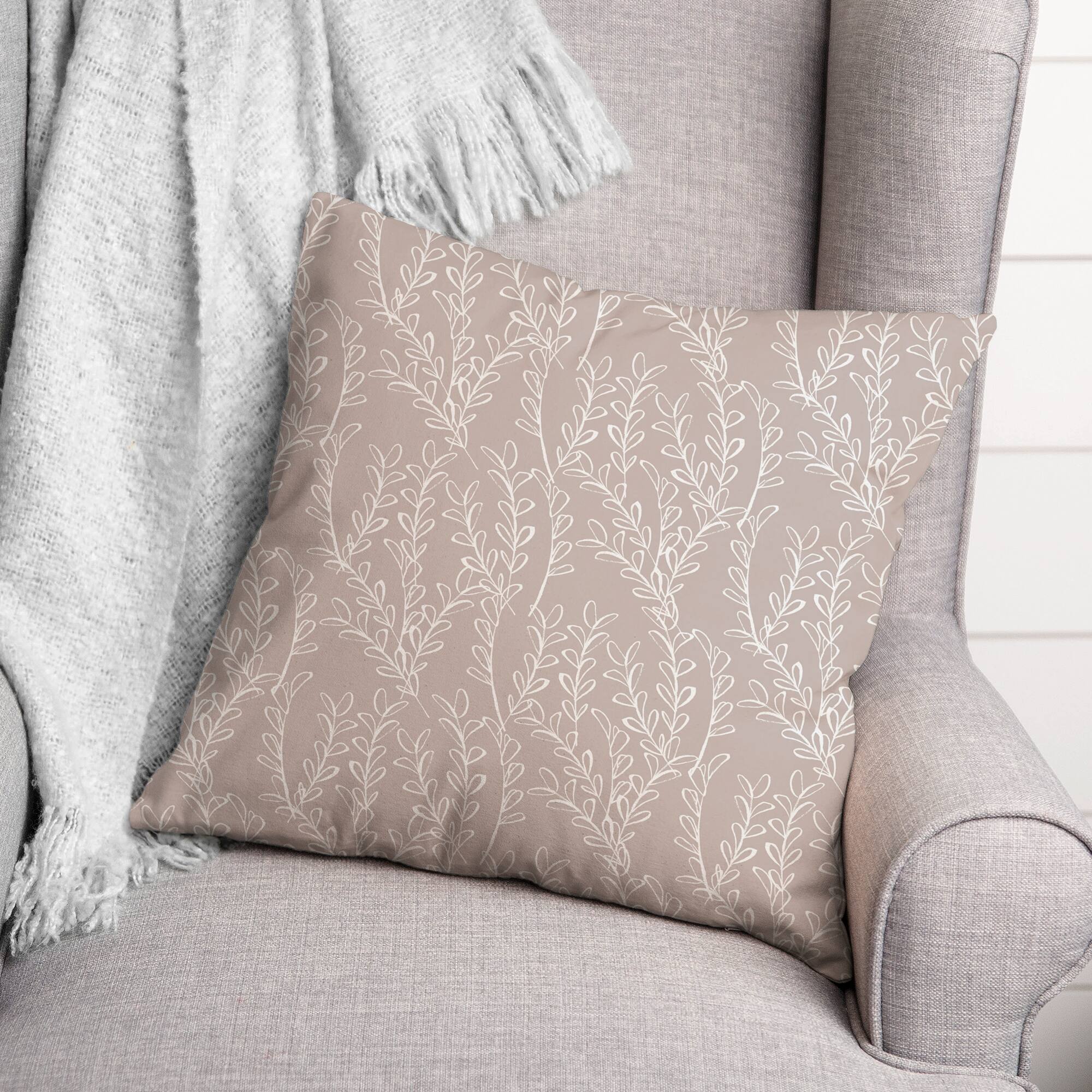 Simple Leafy Branch Pattern Throw Pillow